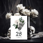 White Floral Gothic Wedding Kaart<br><div class="desc">Fysische  florale gothische skeleton hand trouwtafel nummerkaart in accenten van wit,  aanpasbaar aan uw specificaties van de gebeurtenis.</div>