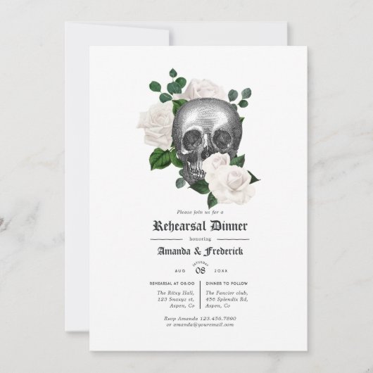 White Floral Gothic Wedding Rehearsal Dinner Kaart (Voorkant)