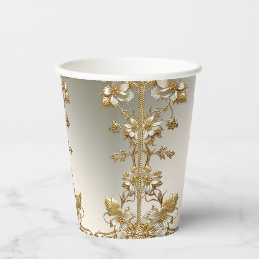 White Floral Goud Papieren beker (Voorkant)