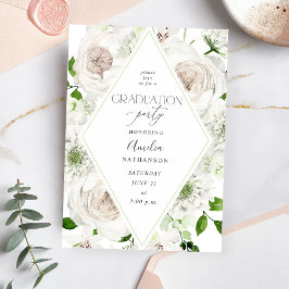 White Floral Graduation Party Kaart