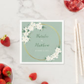 White Floral Green Chinoiserie Pattern Wedding Servet (Insitu)