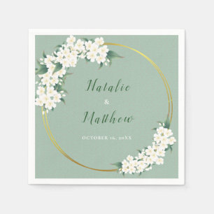 White Floral Green Chinoiserie Pattern Wedding Servet