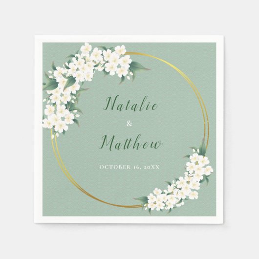 White Floral Green Chinoiserie Pattern Wedding Servet (Voorkant)