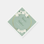 White Floral Green Chinoiserie Pattern Wedding Servet (Hoek)