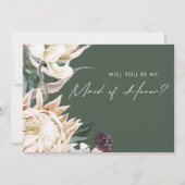 White Floral | Green Maid of Honor proposal card Kaart (Voorkant)