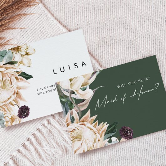 White Floral | Green Maid of Honor proposal card Kaart