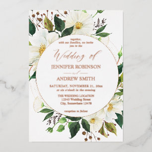 White Floral & Greenery 1 Wedding Folie Uitnodiging