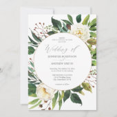 White Floral & Greenery 2 Wedding Invitation Kaart (Voorkant)