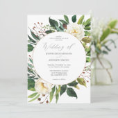 White Floral & Greenery 2 Wedding Invitation Kaart (Staand voorkant)