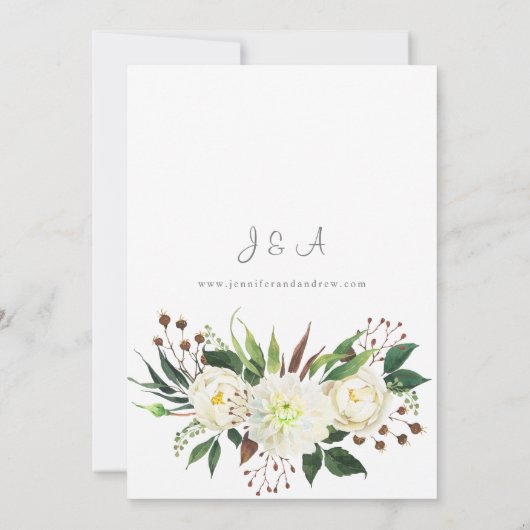 White Floral & Greenery 2 Wedding Invitation Kaart (Achterkant)