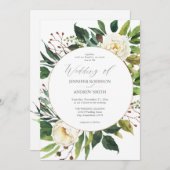 White Floral & Greenery 2 Wedding Invitation Kaart (Voorkant / Achterkant)