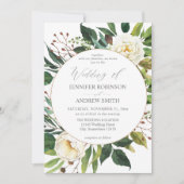 White Floral & Greenery 2 Wedding Invitation Kaart (Voorkant)