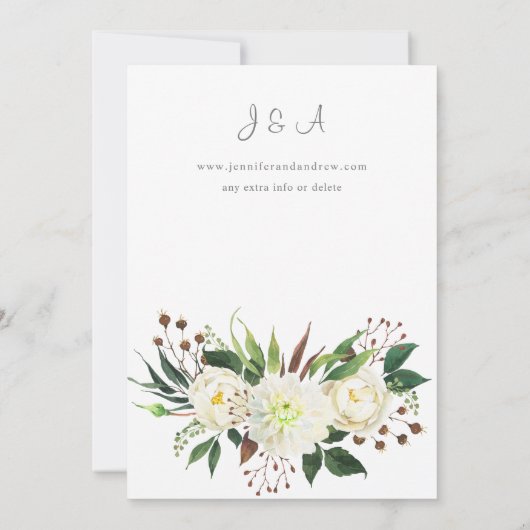 White Floral & Greenery 2 Wedding Invitation Kaart (Achterkant)