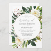 White Floral & Greenery 2 Wedding Invitation Kaart (Voorkant / Achterkant)