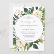 White Floral & Greenery 2 Wedding Invitation