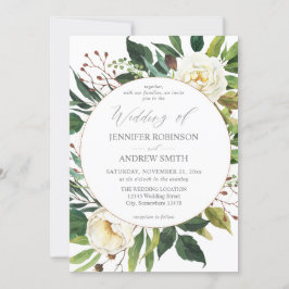 White Floral & Greenery 2 Wedding Invitation Kaart