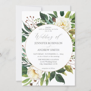 White Floral & Greenery 2 Wedding Invitation Kaart