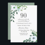White Floral Greenery 90th Birthday Invitation Kaart<br><div class="desc">White Floral Greenery 90th Birthday Uitnodiging Geschikt voor verjaardagsfeestje van mannen of vrouwen Zie bijbehorend collectie in Niche en Nest Store</div>