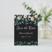 White Floral Greenery Black Elegant Script Save The Date (Staand voorkant)