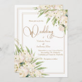 White Floral Greenery Botanical Elegant Wedding Kaart (Voorkant / Achterkant)