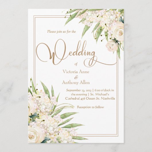 White Floral Greenery Botanical Elegant Wedding Kaart (Voorkant)