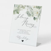 White Floral Greenery Botanical Memorial Wedding Reclamebord Met Voetstuk (Voorkant)