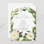 White Floral & Greenery Bridal Shower Invitation Kaart (Voorkant / Achterkant)