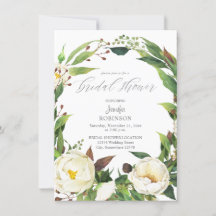White Floral & Greenery Bridal Shower Invitation