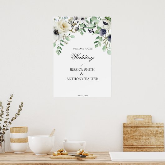 White floral greenery bruiloft welkomstbord poster (Keuken)