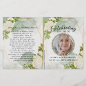 White Floral Greenery Celebration of Life Programm (Voorkant)