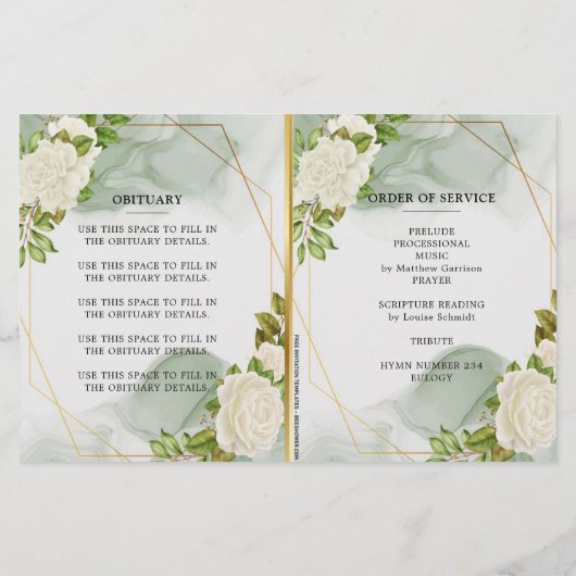 White Floral Greenery Celebration of Life Programm (Achterkant)