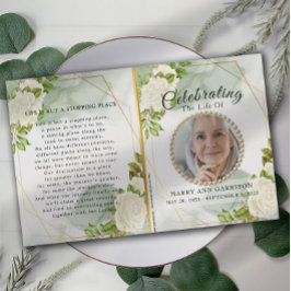 White Floral Greenery Celebration of Life Programm
