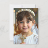 White Floral Greenery Eerste Communie Foto Bedankkaart (Achterkant)