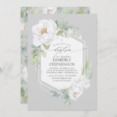 White Floral Greenery Elegant Baptisme Kaart (Voorkant / Achterkant)