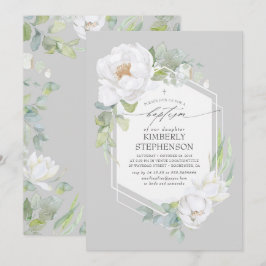 White Floral Greenery Elegant Baptisme Kaart