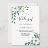 White Floral Greenery Elegant Wedding Invitation Kaart (Voorkant)