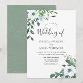 White Floral Greenery Elegant Wedding Invitation Kaart (Voorkant / Achterkant)