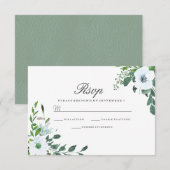 White Floral Greenery Elegant Wedding RSVP (Voorkant / Achterkant)