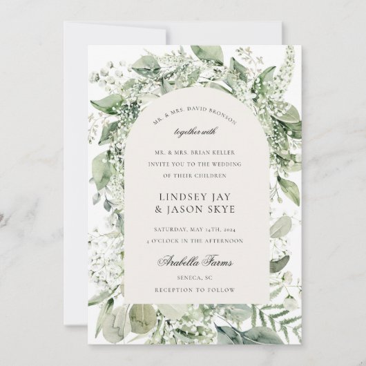 White Floral Greenery Foliage Boho Arch Wedding Kaart (Voorkant)