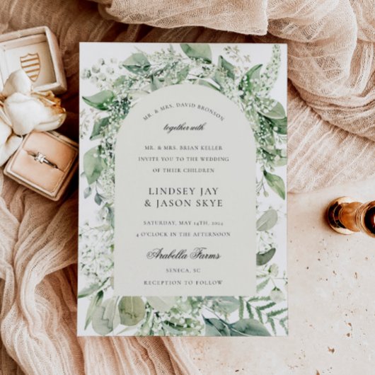 White Floral Greenery Foliage Boho Arch Wedding Kaart