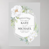 White Floral Greenery Geometric Wedding Welkom Poster (Voorkant)