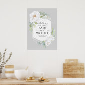 White Floral Greenery Geometric Wedding Welkom Poster (Keuken)