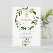 White Floral Greenery Gold Cross bevestiging Kaart (Staand voorkant)