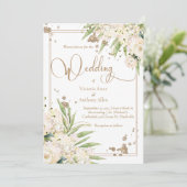 White Floral Greenery Gold Elegant Wedding Kaart (Staand voorkant)