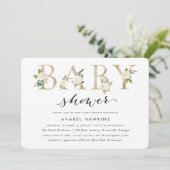 White Floral Greenery Gold Foil Baby shower Kaart (Staand voorkant)