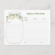 White Floral Greenery Mason Jar Recipe Kaarten