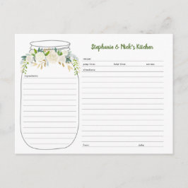 White Floral Greenery Mason Jar Recipe Kaarten