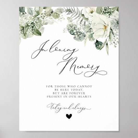 White Floral Greenery Memorial Wedding Sign Poster (Voorkant)