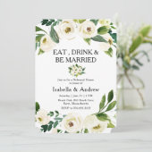 White Floral Greenery Rehearsal Dinner Kaart (Staand voorkant)