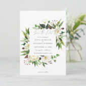 White Floral & Greenery Save the Date Invitation Kaart (Staand voorkant)